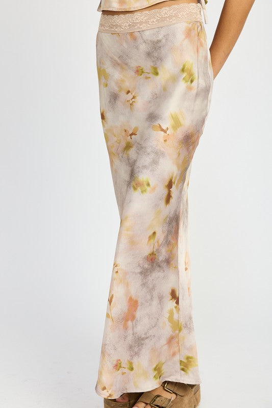 SLOAN Floral Satin Maxi Skirt