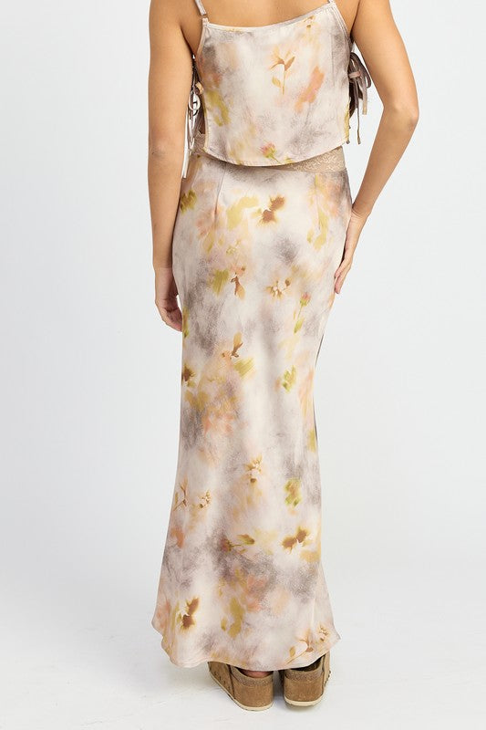 SLOAN Floral Satin Maxi Skirt