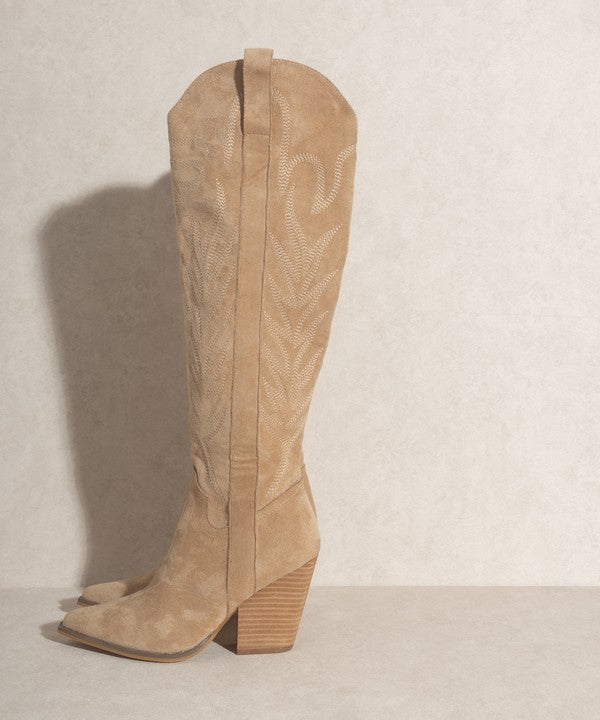 BRONCO Knee High Embroidered Boots (SUEDE)