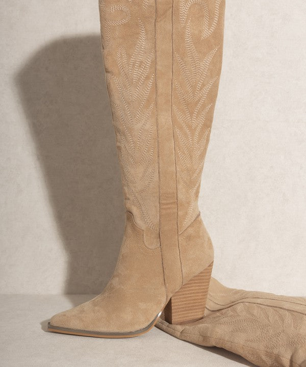 BRONCO Knee High Embroidered Boots (SUEDE)