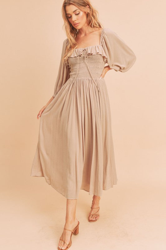 GERI Volume Sleeve Midi Dress