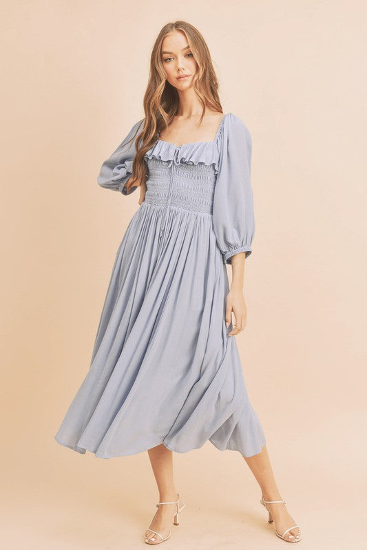 GERI Volume Sleeve Midi Dress