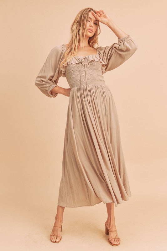 GERI Volume Sleeve Midi Dress