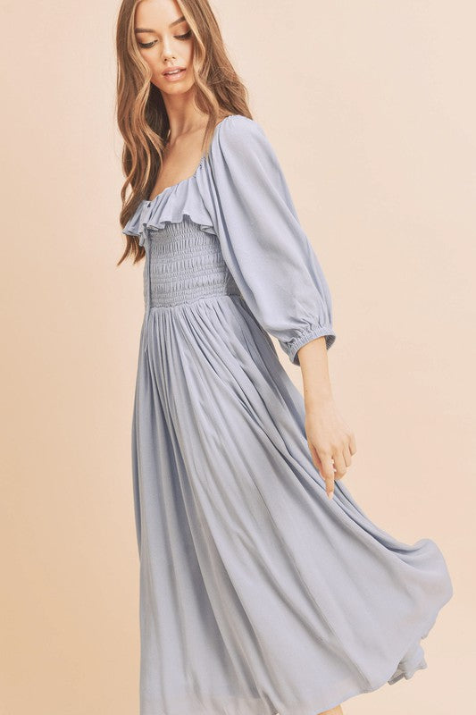 GERI Volume Sleeve Midi Dress