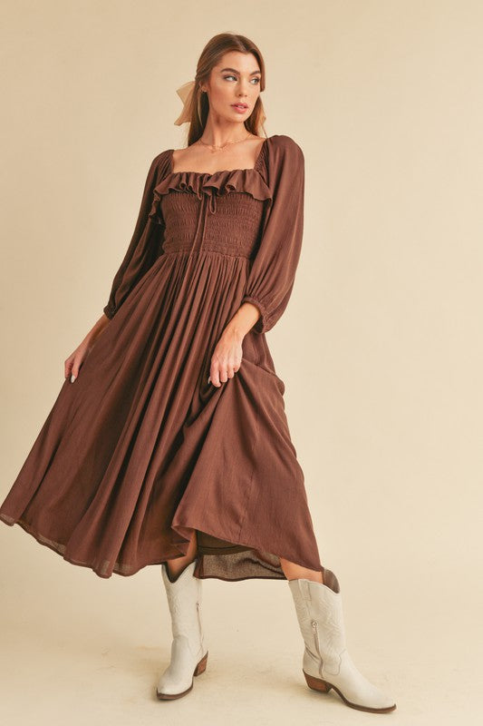 GERI Volume Sleeve Midi Dress