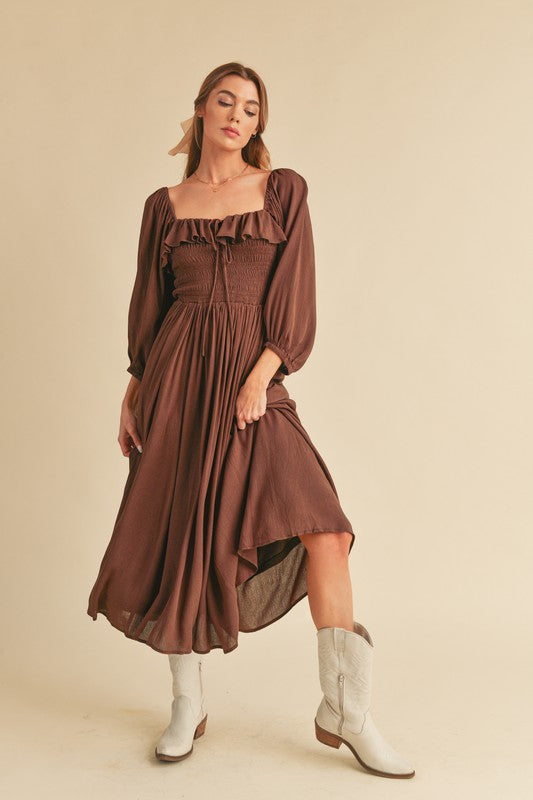 GERI Volume Sleeve Midi Dress