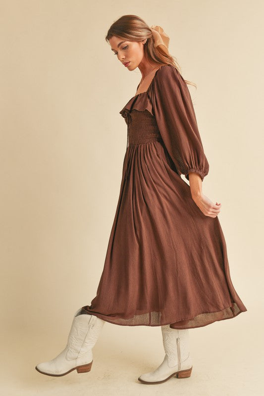 GERI Volume Sleeve Midi Dress