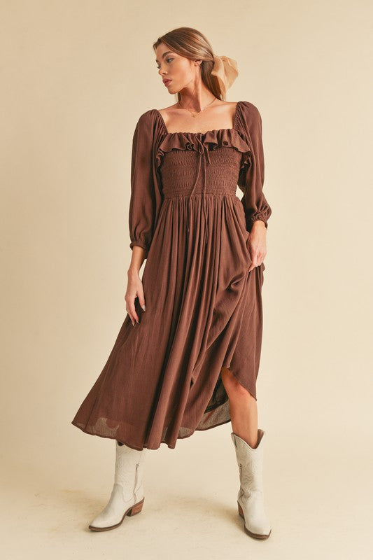 GERI Volume Sleeve Midi Dress