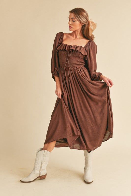 GERI Volume Sleeve Midi Dress