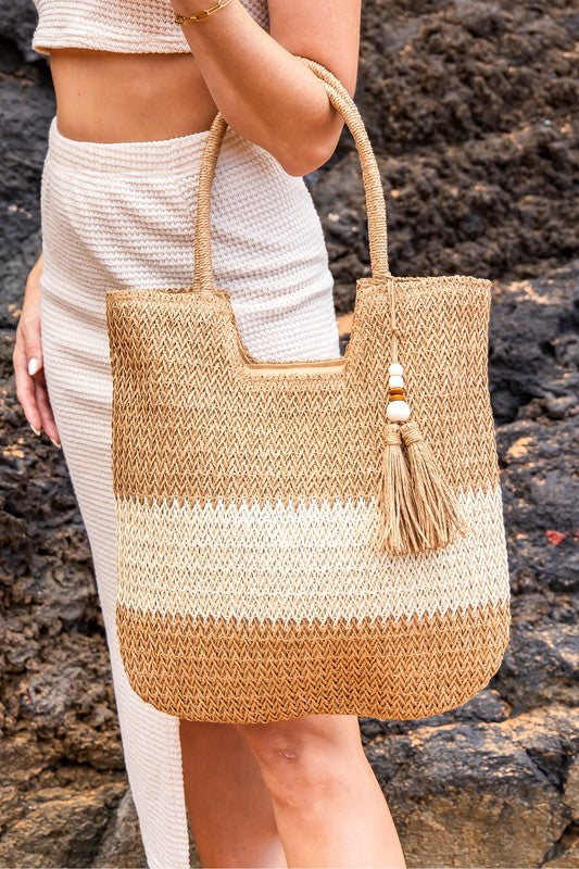 VALERIA Two-Tone Straw Tote