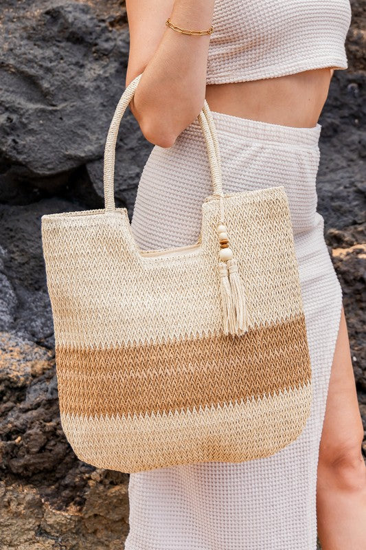 VALERIA Two-Tone Straw Tote