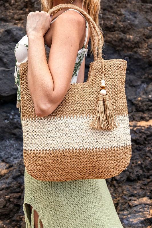 VALERIA Two-Tone Straw Tote