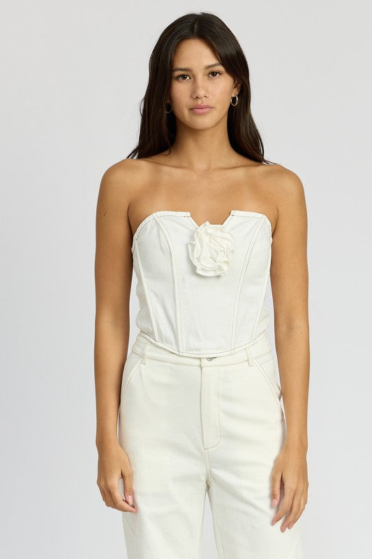 KENNEDY Denim Rosette Corset Top