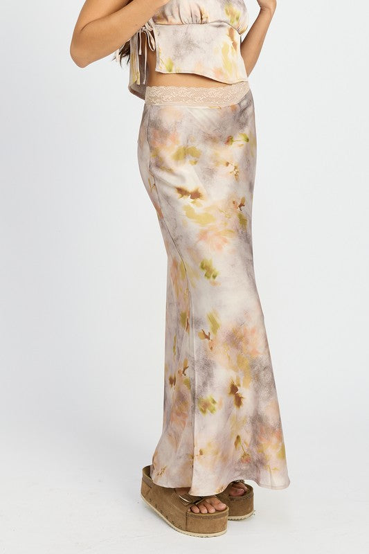 SLOAN Floral Satin Maxi Skirt