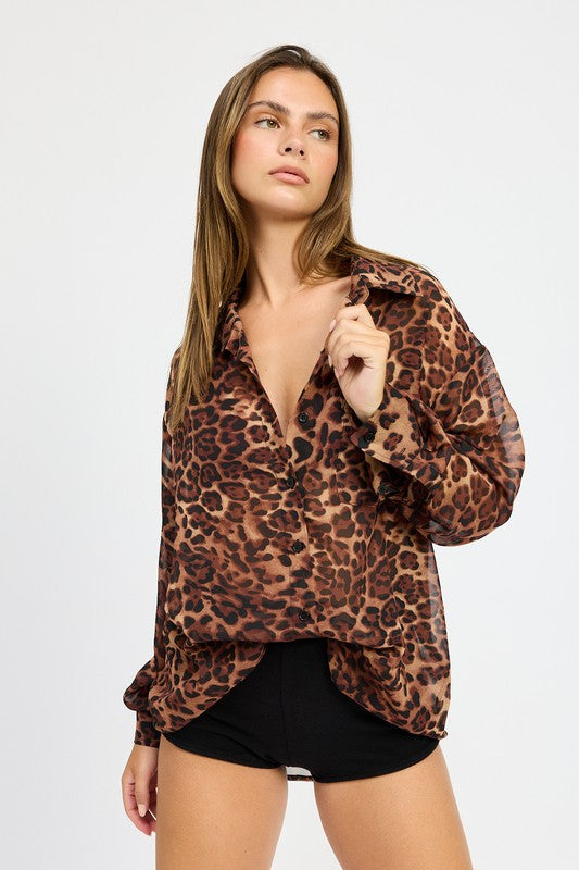 OFELIA Oversized Leopard Print Shirt